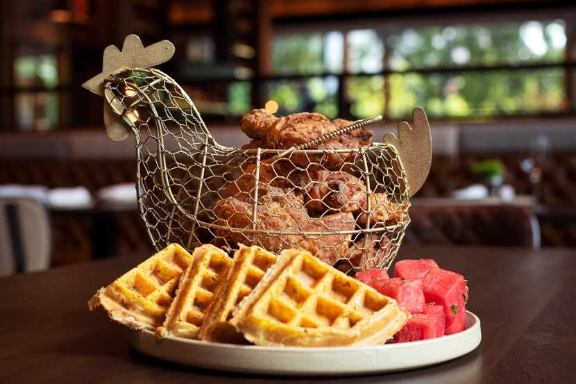 The Whole Bird at Yardbird Southern Table & Bar in Uptown Dallas is a stack of fried chicken...