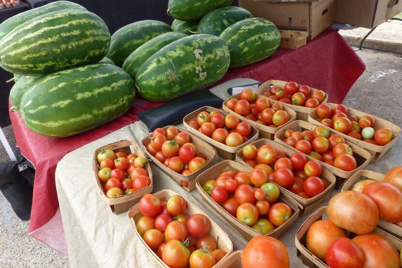 Demases Farm brings watermelon and new-crop (fall) tomatoes to Casa Linda Plaza, at the Four...
