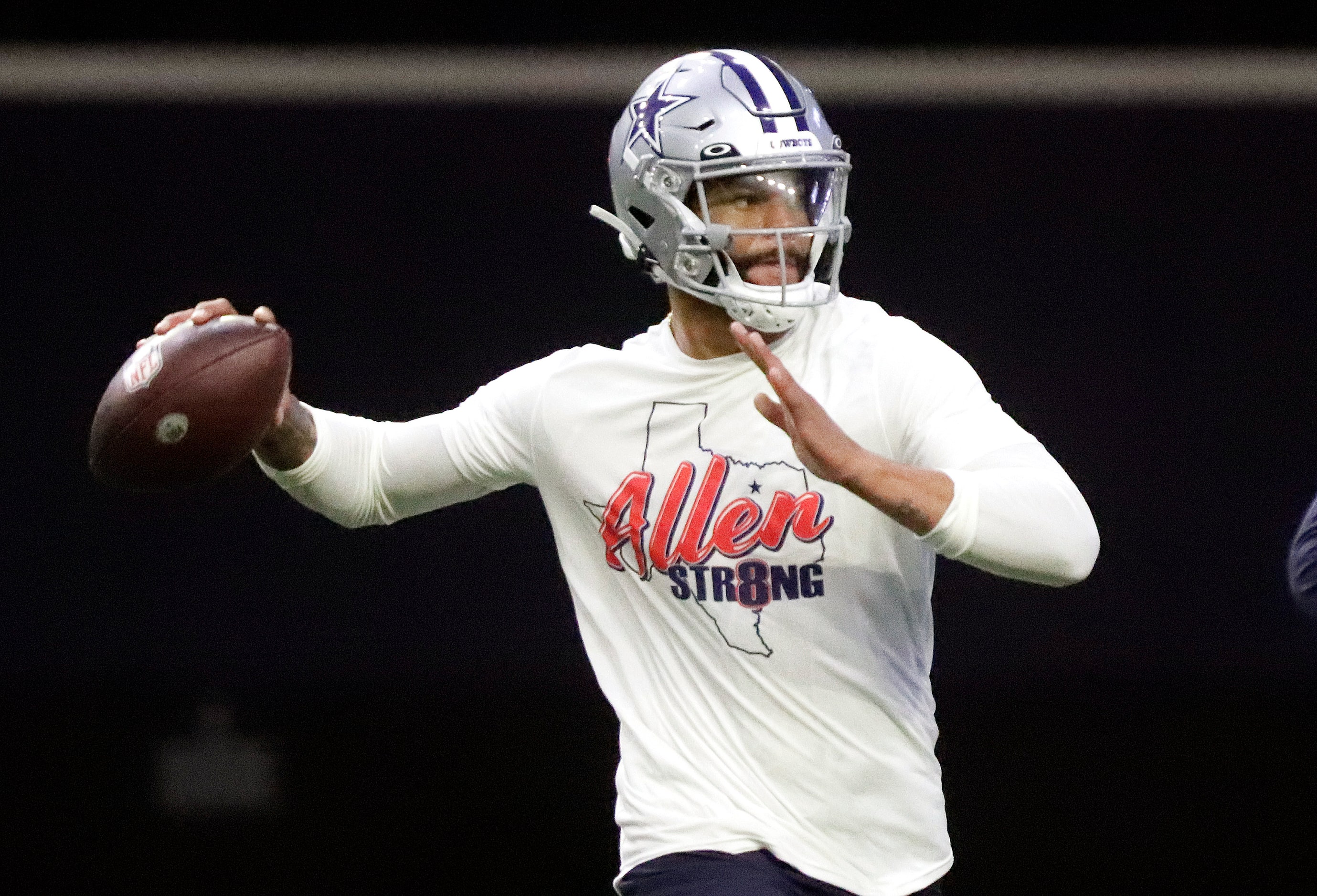 Quarterback Dak Prescott throws a pass as the Dallas Cowboys held mini camp at the Ford...