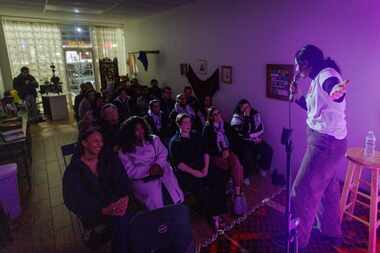 Riyad performing at Kufiya Comedy. Her henna salon can hold almost three dozen people, but...