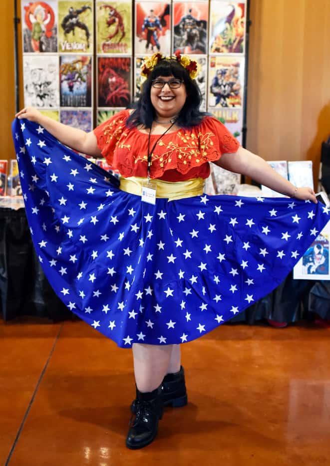 Eliamaria Crawford, 25, shows off her Wonder Woman dress.