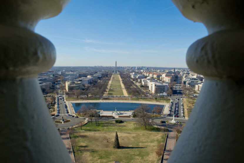 A view of the National Mall, seen from the top of the US Capitol dome.