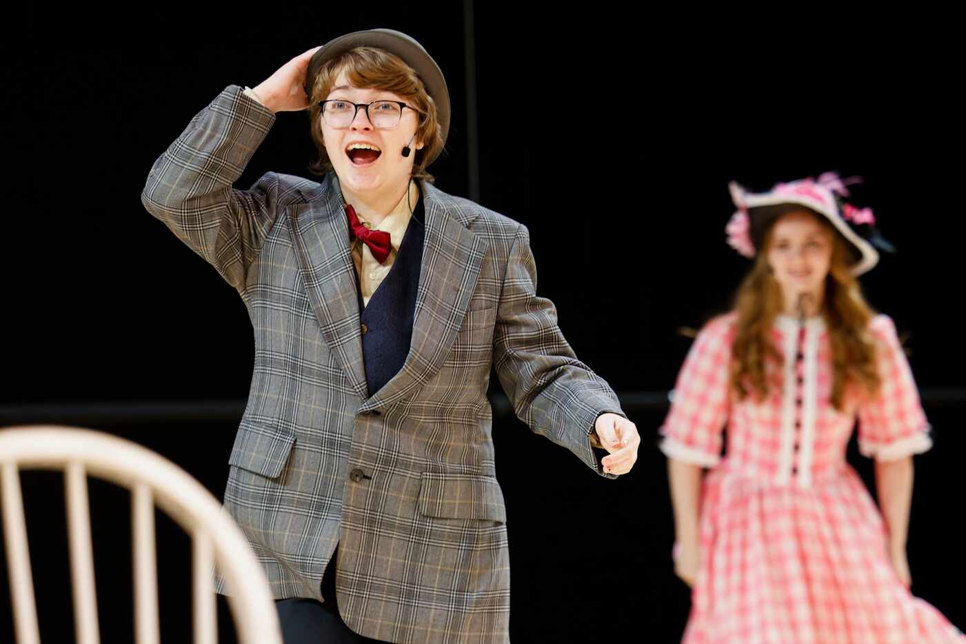 Cast member Max Hightower as Ali Hakim, reacts during a rehearsal for Oklahoma! on, Monday,...