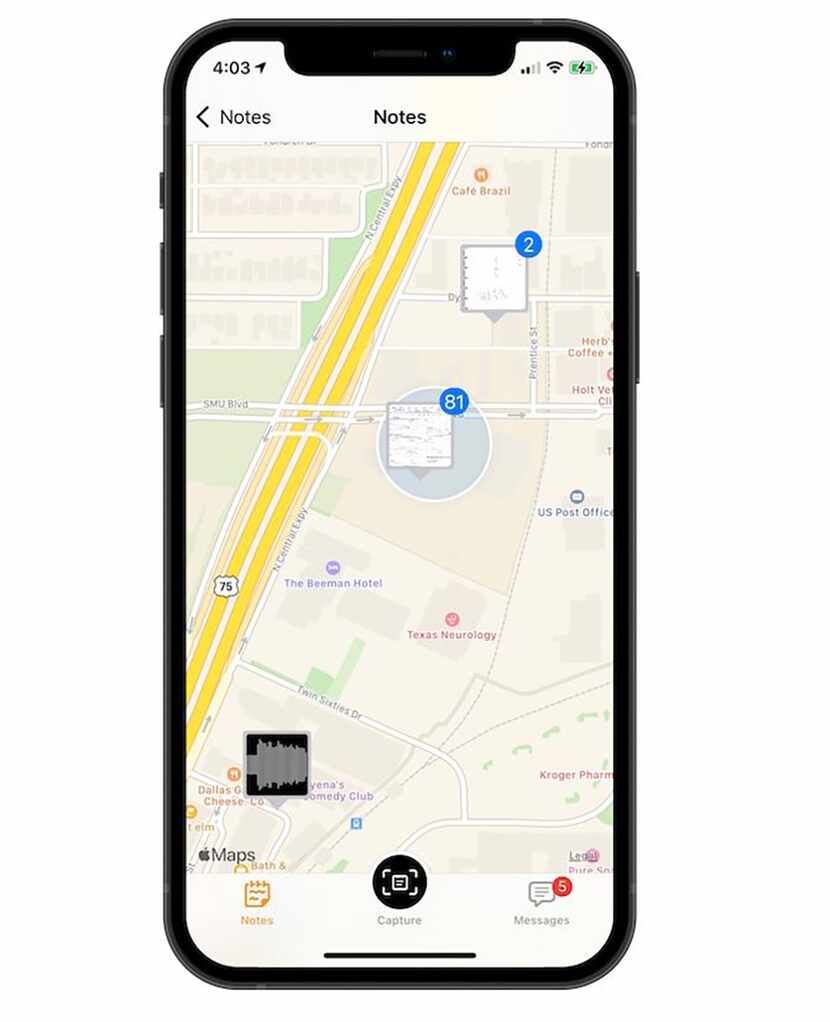 The Thinkers app can show the location where your notes were captured.