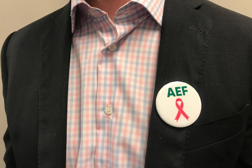 Stars video coach Kelly Forbes is pictured wearing a button that honors his late mother,...