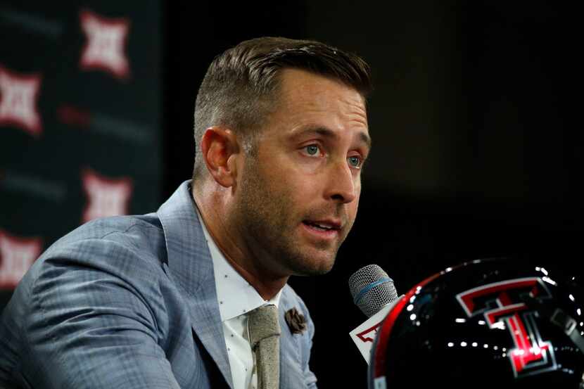 Texas Tech head football coach Kliff Kingsbury speaks during a press conference at the Big...