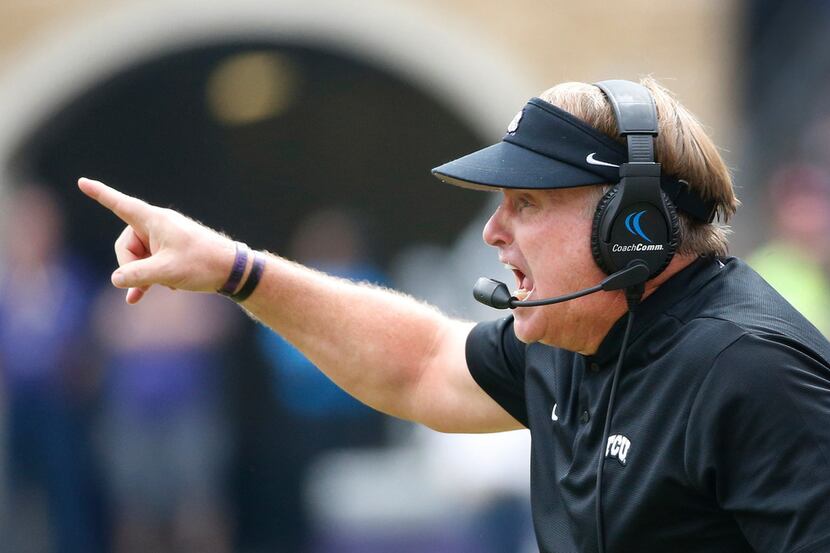 TCU head coach Gary Patterson directs his team during the Oklahoma Sooners vs. the TCU...