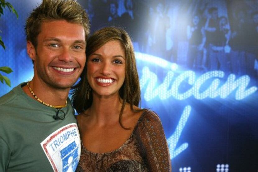 Kristin Holt from Dallas poses with her American Idol co-host Ryan Seacrest at the Austin...