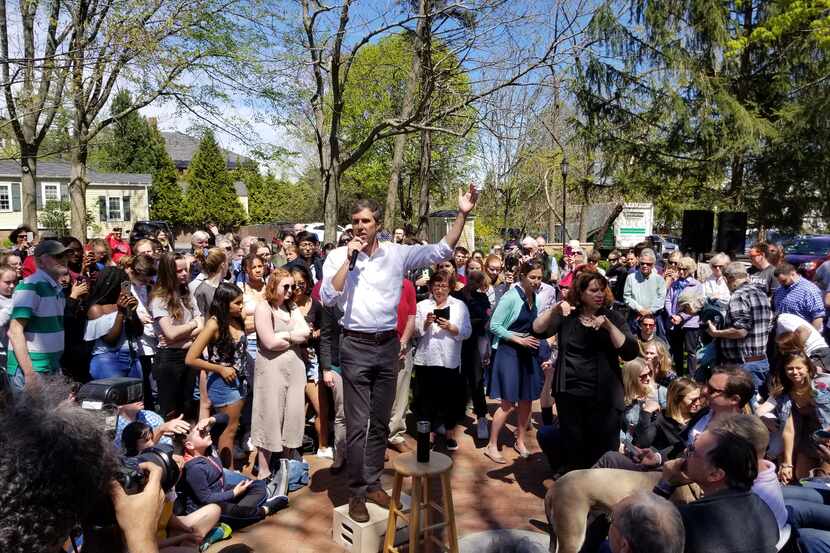 Beto O'Rourke stumps at the Town Hall Common in Exeter, N.H., on May 11, 2019.