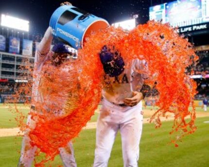  Joey Gallo is dousedÂ with the Powerade cooler Â after his RangersÂ debut on June 2, 2015....