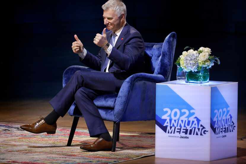 Southwest Airlines CEO Bob Jordan gives a thumbs up to the crowd during his fireside chat at...