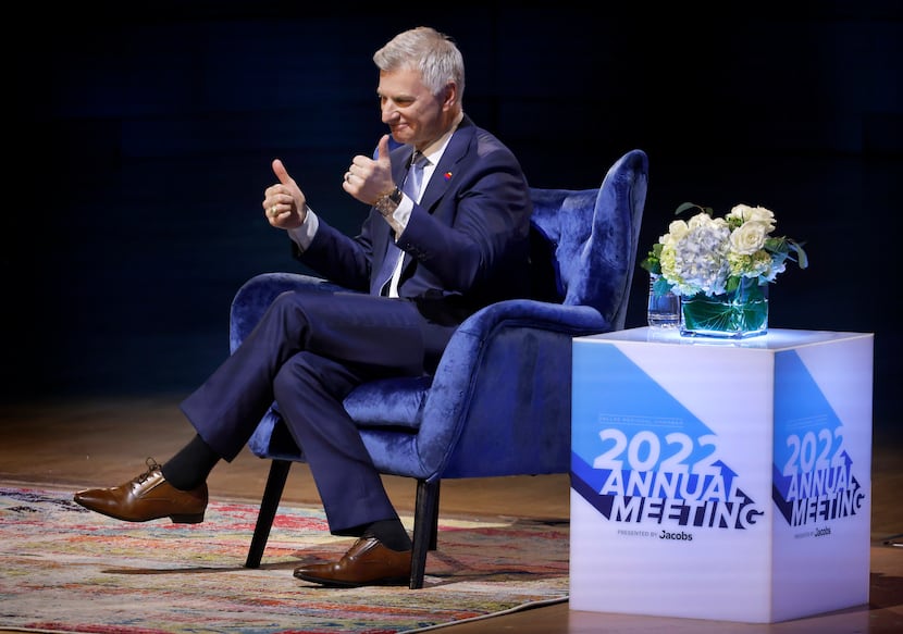 Southwest Airlines CEO Bob Jordan gave a thumbs up to the crowd during a fireside chat a...