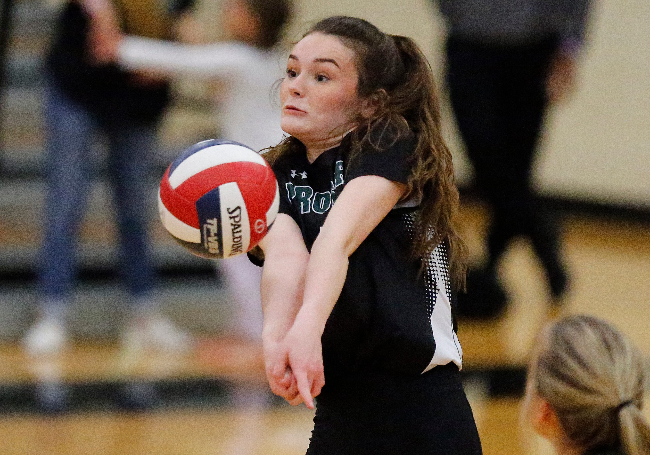 Prosper High School outside hitter Kamryn Vanatta (11) receives a serve during game two of...