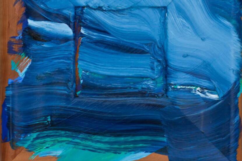 Howard Hodgkin's
"Deja Vu, Deja Blue"
(2004, oil on wood) knocks you back with muscular...