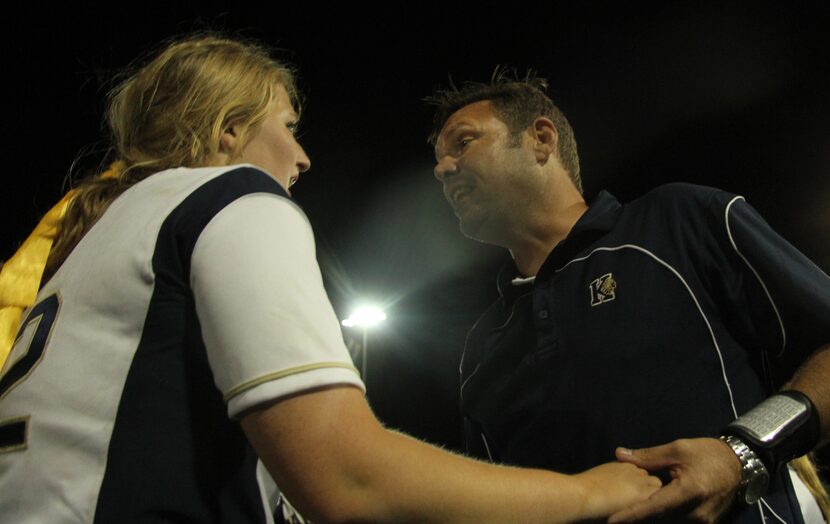 Keller head coach Bryan Poehler and pitcher Kaylee Rogers. (Steve Hamm/Special Contributor)