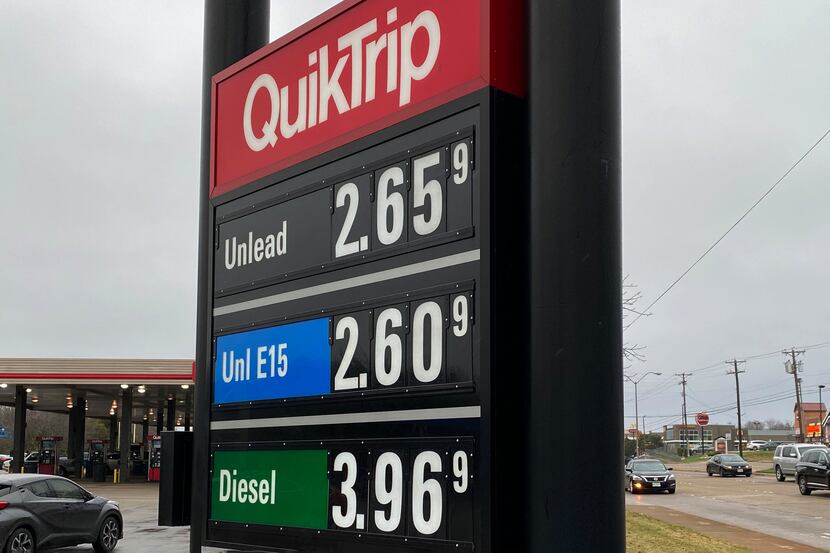 Gas prices displayed Monday at a QuikTrip on Cockrell Hill Road just south of Dallas in...