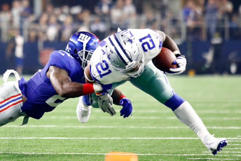 FILE - New York Giants strong safety Landon Collins (21) dives at Dallas Cowboys running...