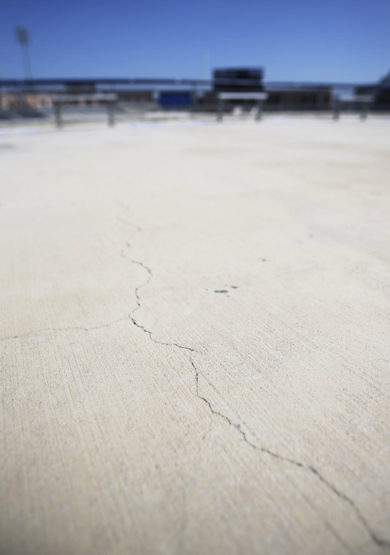 Some of the many cracks can be seen in this photo at Eagle Stadium in Allen, Texas on May...