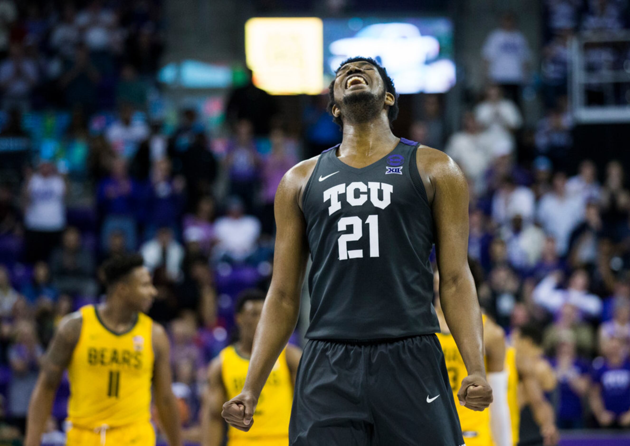TCU Horned Frogs center Kevin Samuel (21) screams during the second half of an NCAA mens...