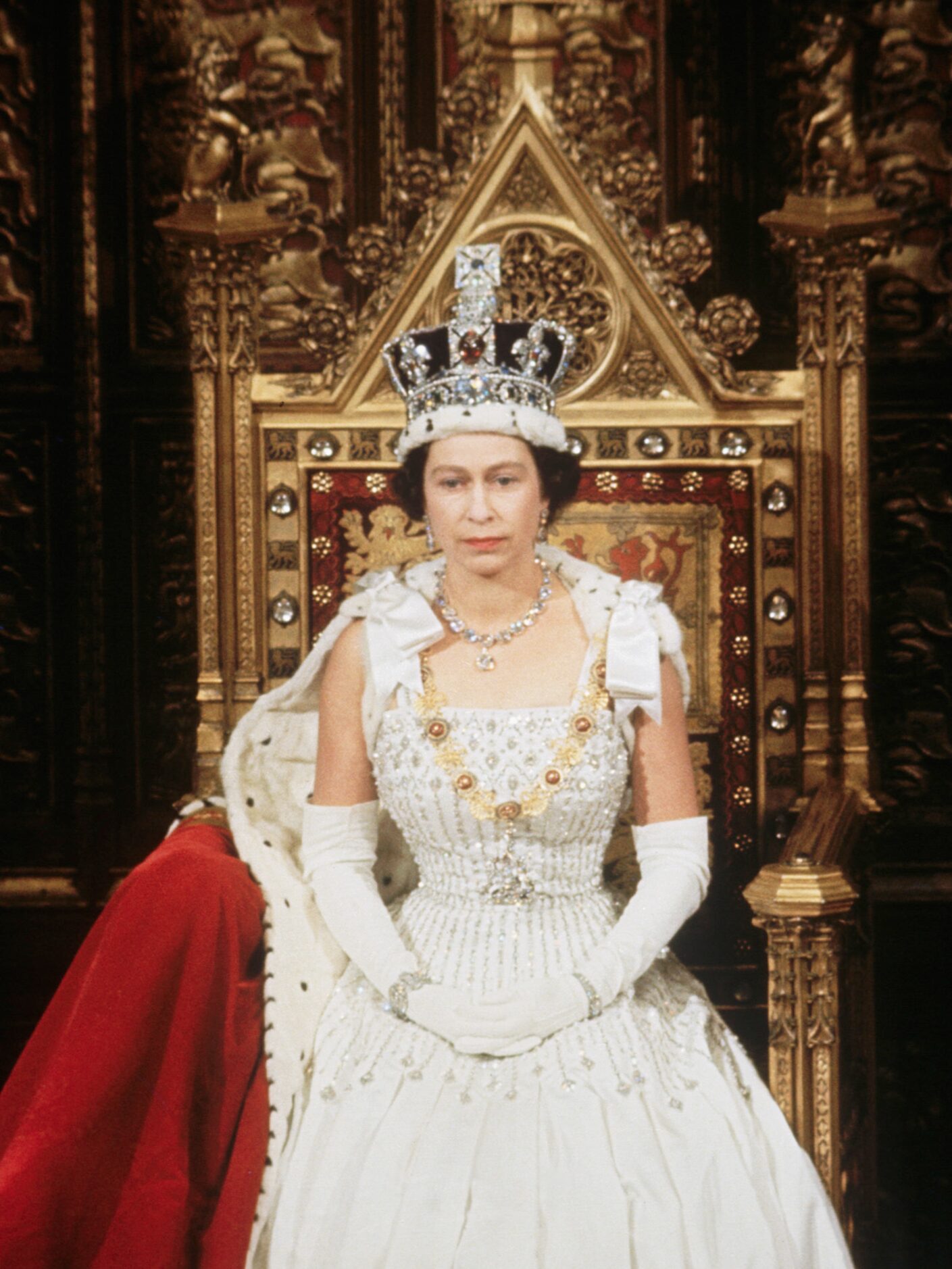 The Queen during the 1966 State Opening of Parliament. (Photo by © Hulton-Deutsch...