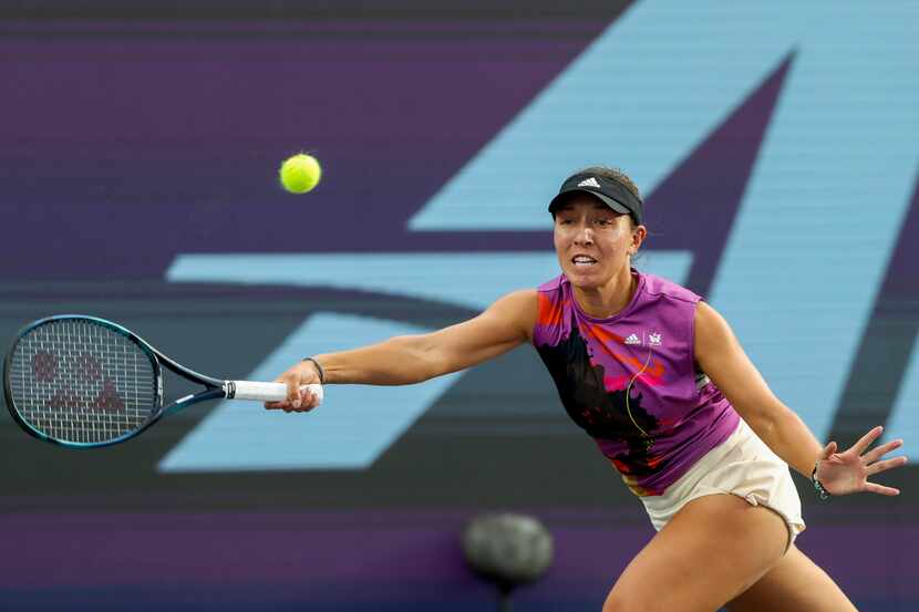 Jessica Pegula of the United States returns to to Maria Sakkari of Greece during the WTA...