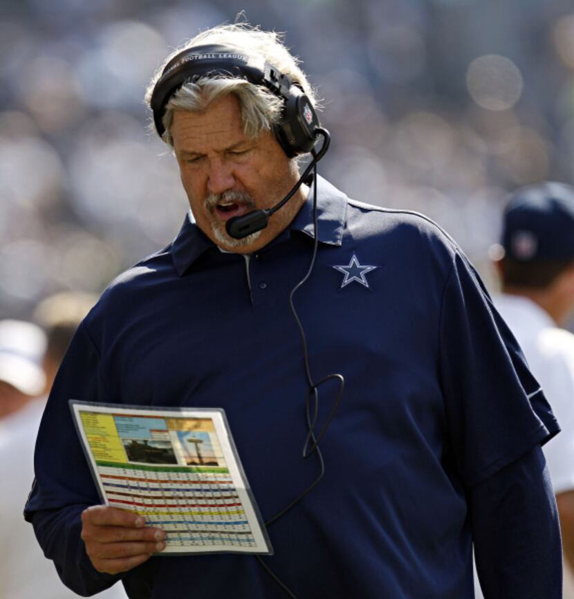 Dallas Cowboys defensive coordinator Rob Ryan roams the sidelines during the first half of a...