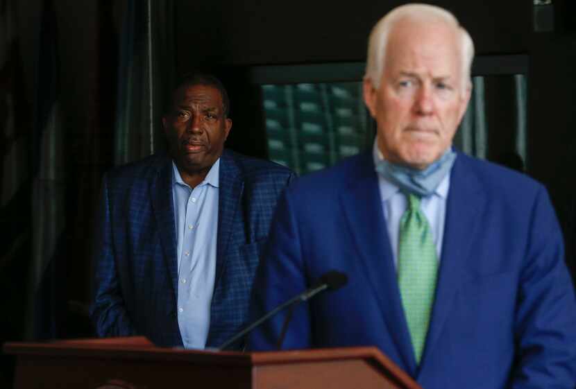 U.S. Senator John Cornyn, R-Texas, addresses members of the media as Texas State Senator...