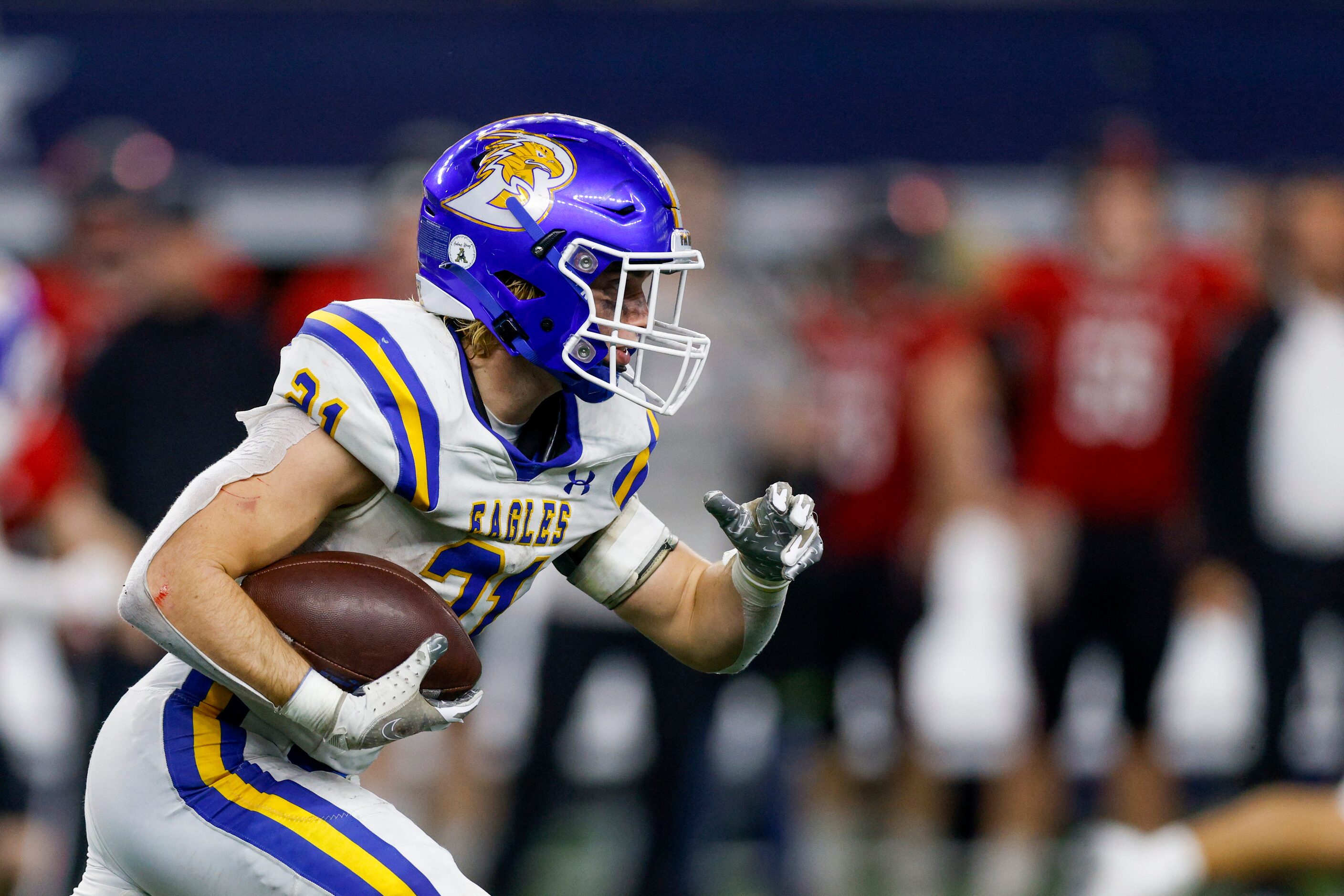 Brock running back Kutter Wilson (21) runs the ball during the third quarter of the Class 3A...