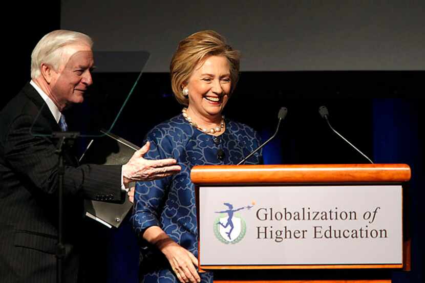Former North Carolina Gov. Jim Hunt thanks Hillary Clinton after she addressed the...