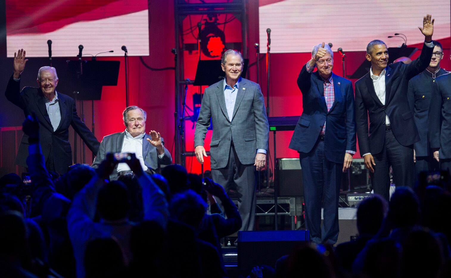 Former presidents Jimmy Carter, George H. W. Bush, George W. Bush, Bill Clinton and Barack...