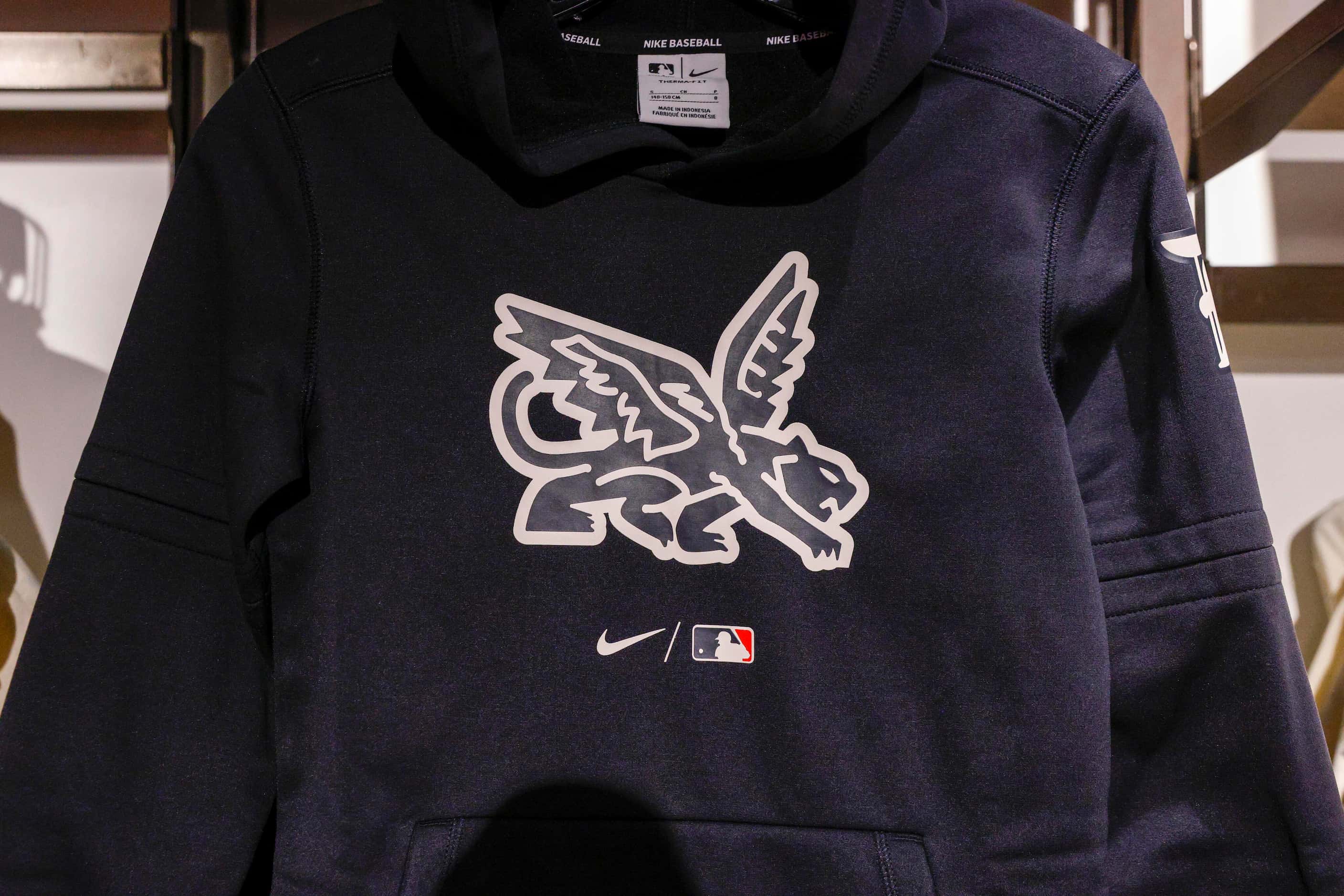 The new Texas Rangers City Connect logo on a hoodie, inspired by the Dallas Eagles and the...
