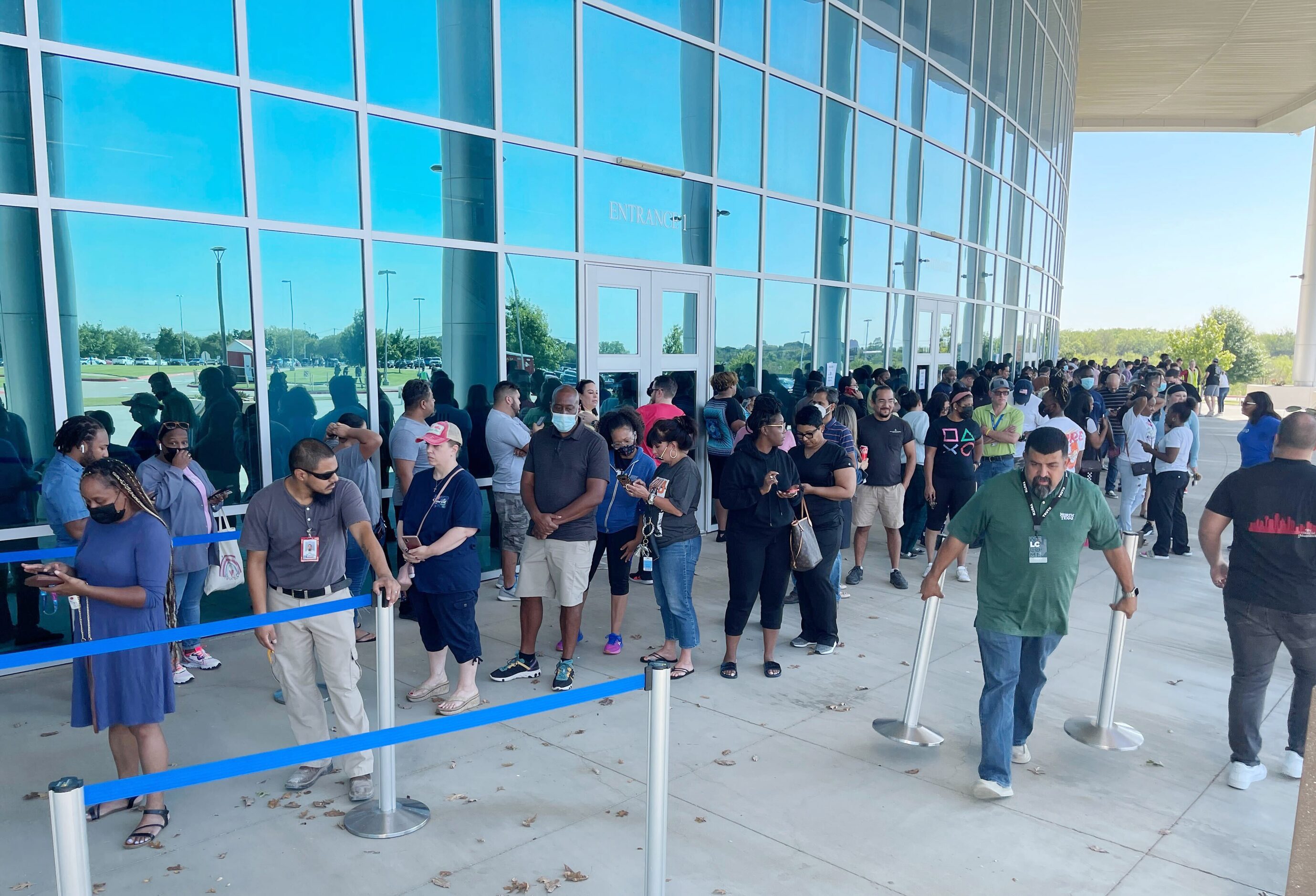 Parents of Timberview High School students wait outside of the Mansfield ISD Center for The...