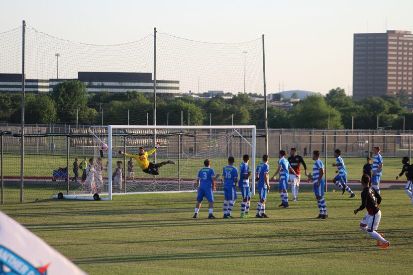 May 9, 2018; Dallas, TX, USA; Lucio Martinez bends a free kick past the Fort Worth Vaqueros...