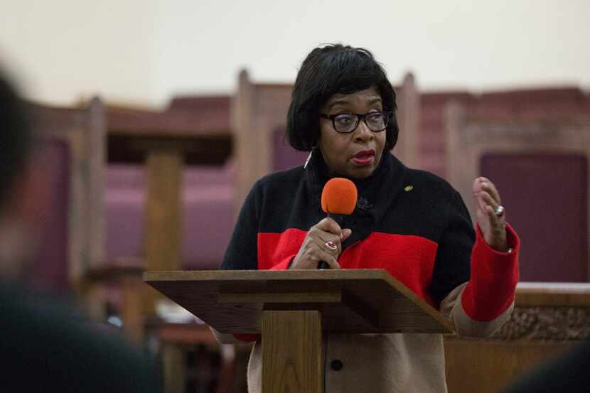 City Council Member Carolyn King Arnold speaks at the Dallas Police Department hosted...