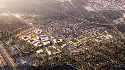 A conceptual rendering shows Hoque Global's plan to develop the 270-acre University Hills...