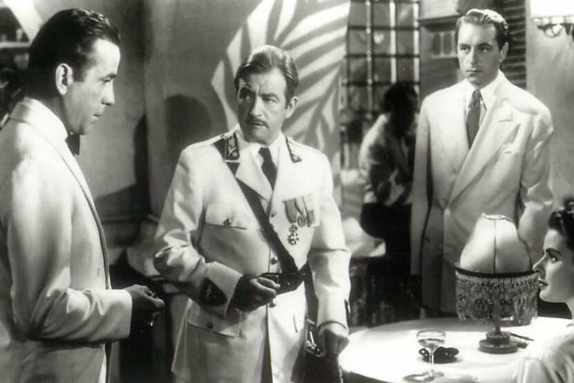 Humphrey Bogart, Claude Rains, Paul Henreid  and Ingrid Bergman in Casablanca.