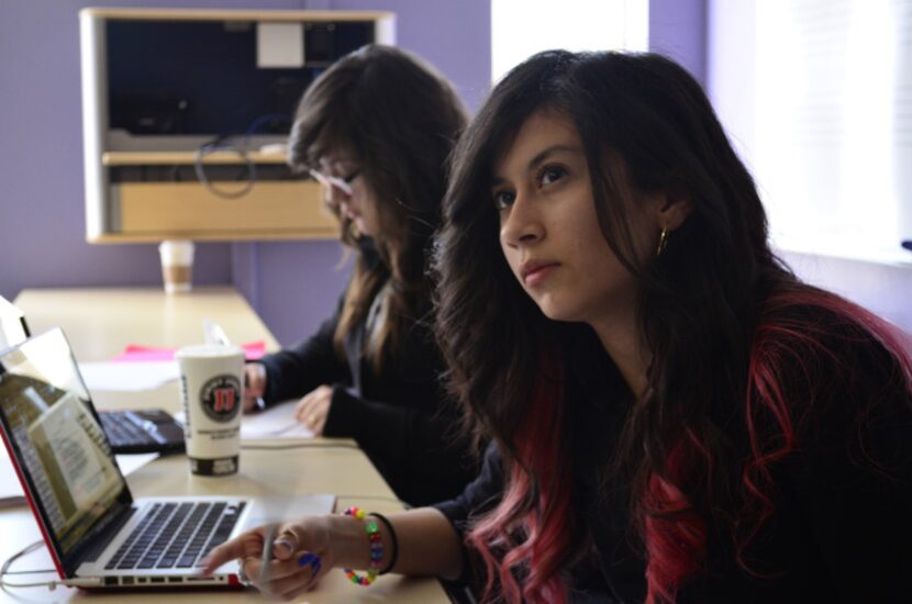 Itzel Padilla (right) and Yastril Nanez, two former DISD law magnet students and city debate...