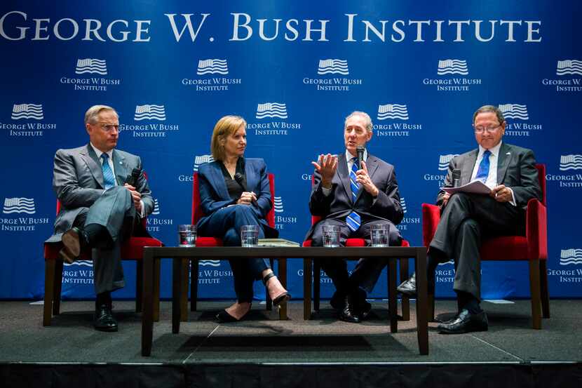 U.S. Trade Representative Michael Froman (second from right) spoke during a trade...