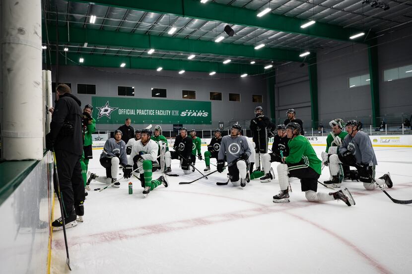 The Stars gather during practice on July 14, 2020.