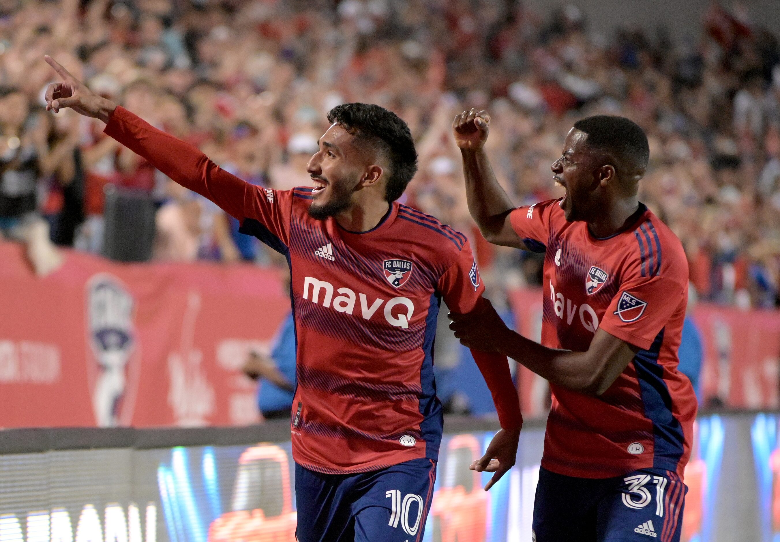 FC Dallas forward Jesús Ferreira (10) and defender Nanú (31) celebrate after Ferreira’s...