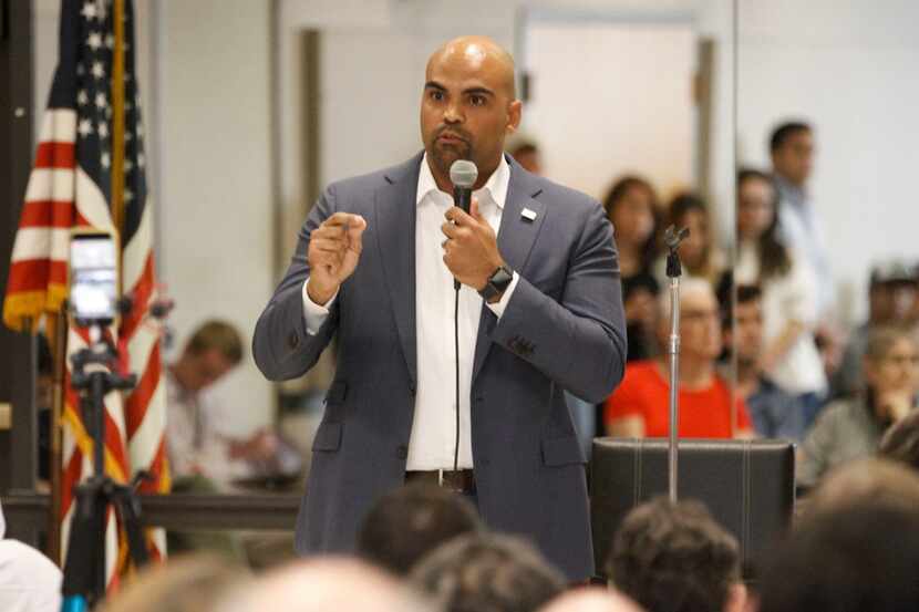 U.S. Rep. Colin Allred spoke at a town hall meeting at the Garland Senior Activity Center on...