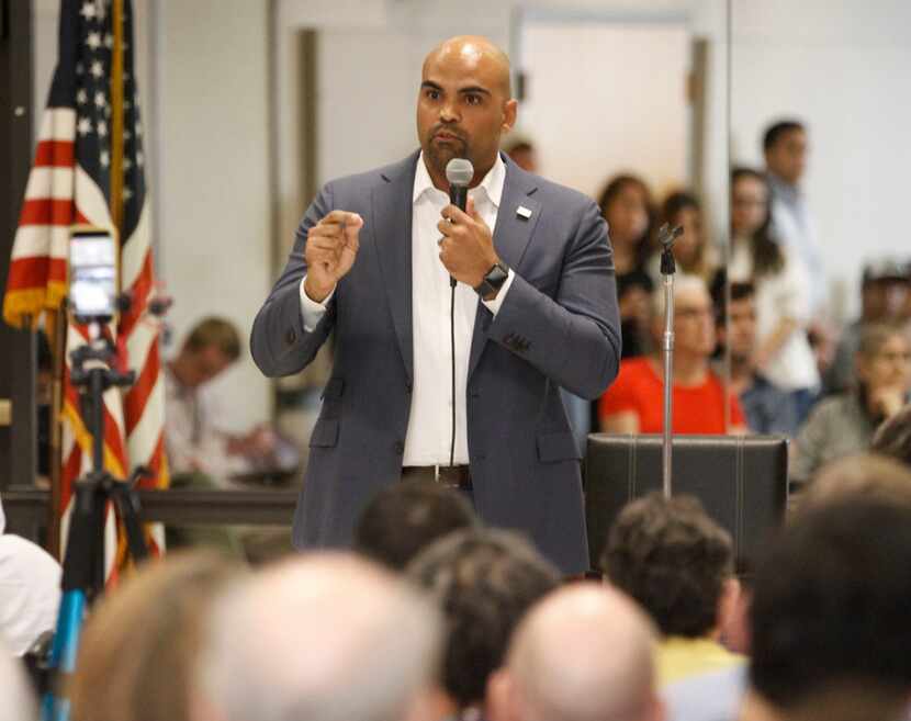 U.S. Rep. Colin Allred spoke at a town hall meeting at the Garland Senior Activity Center on...