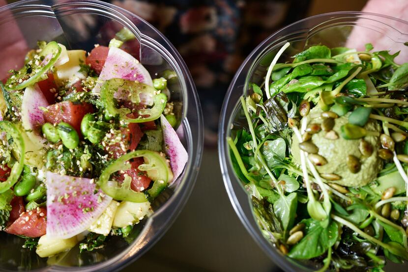 The tuna poke bowl (left) and Power Greens salad at Hatchways Cafe