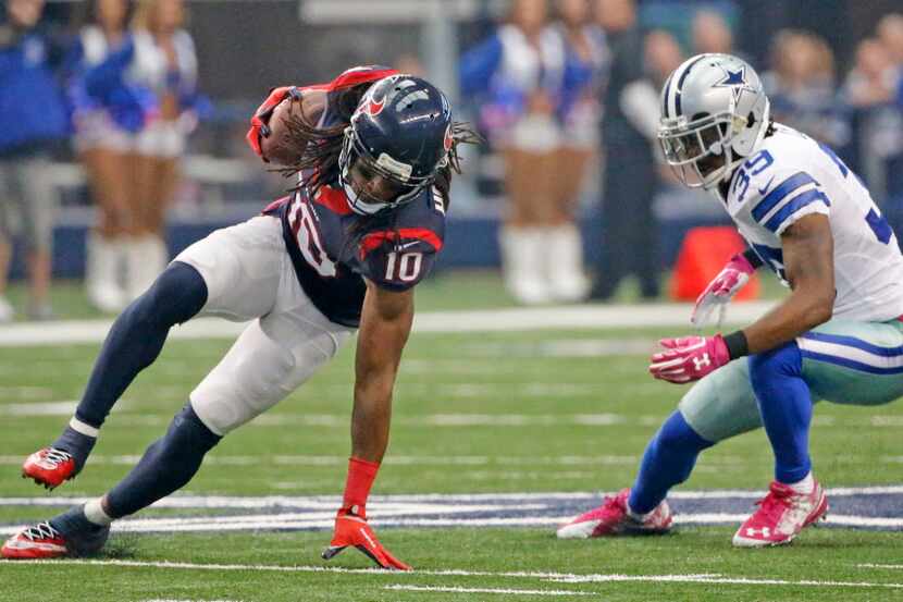 Dallas Cowboys cornerback Brandon Carr (39) defends against Houston Texans wide receiver...