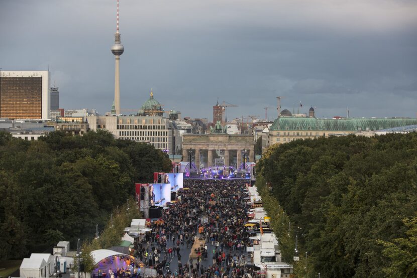 BERLIN, GERMANY - OCTOBER 03: A general view of an amusement area set up along 17th of June...