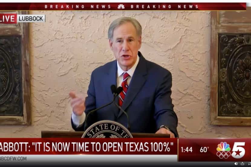 Texas Governor Greg Abbott delivers a speech  at a Lubbock restaurant, Tuesday, March 2,...