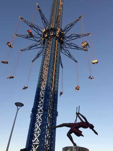 The StarFlyer, which spins you 450 feet in the air at speeds up to 45 mph, is billed as the...