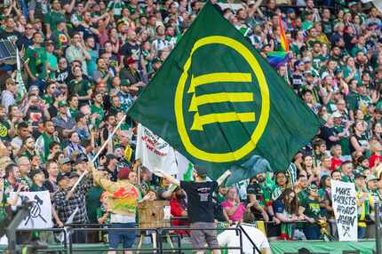 PORTLAND, OR - AUGUST 23: At minute 33 of the first half, the Timbers Army supporters group...