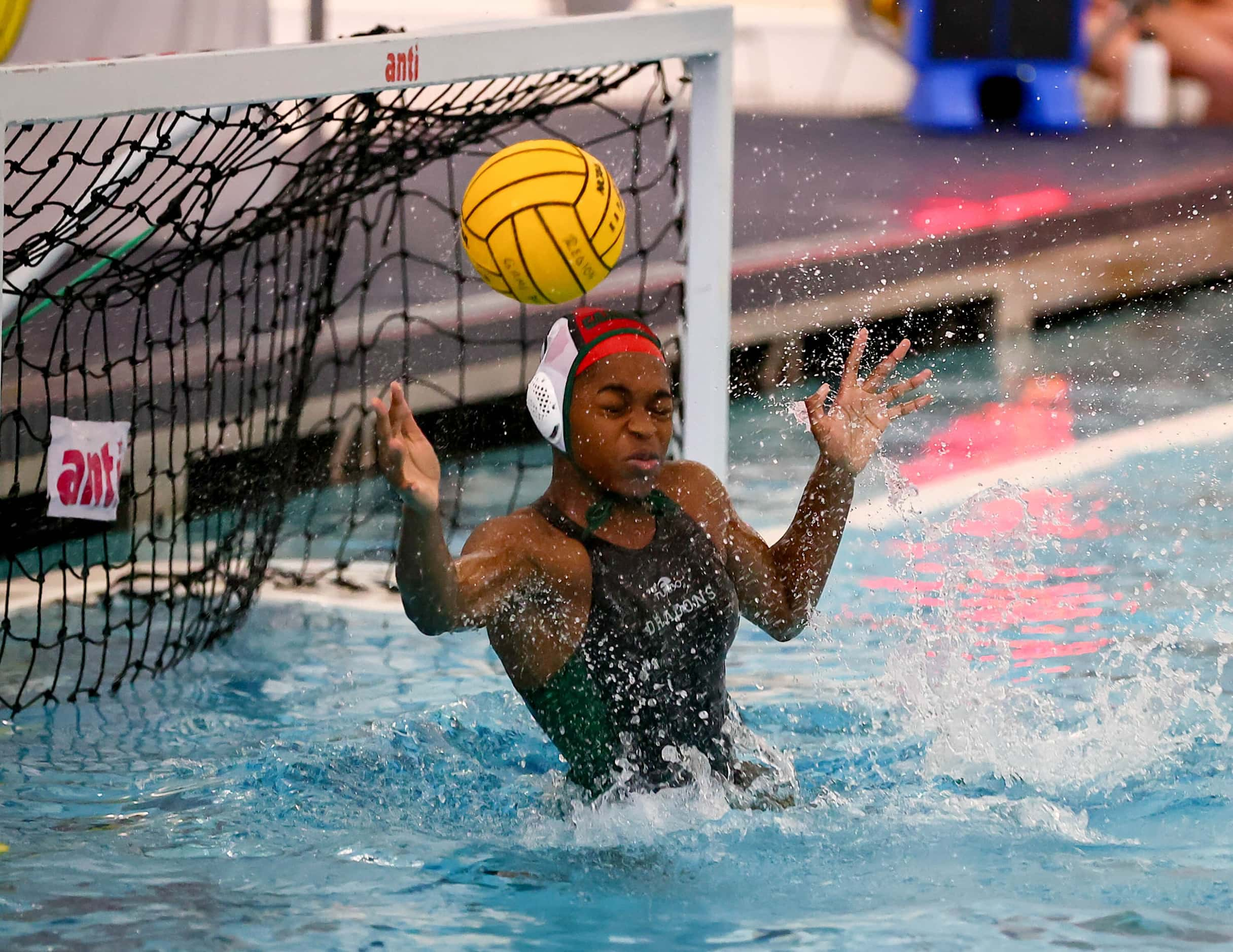 Southlake Carroll goal keeper Somto Okafo makes a save  against Hebron in the 6A Region I...