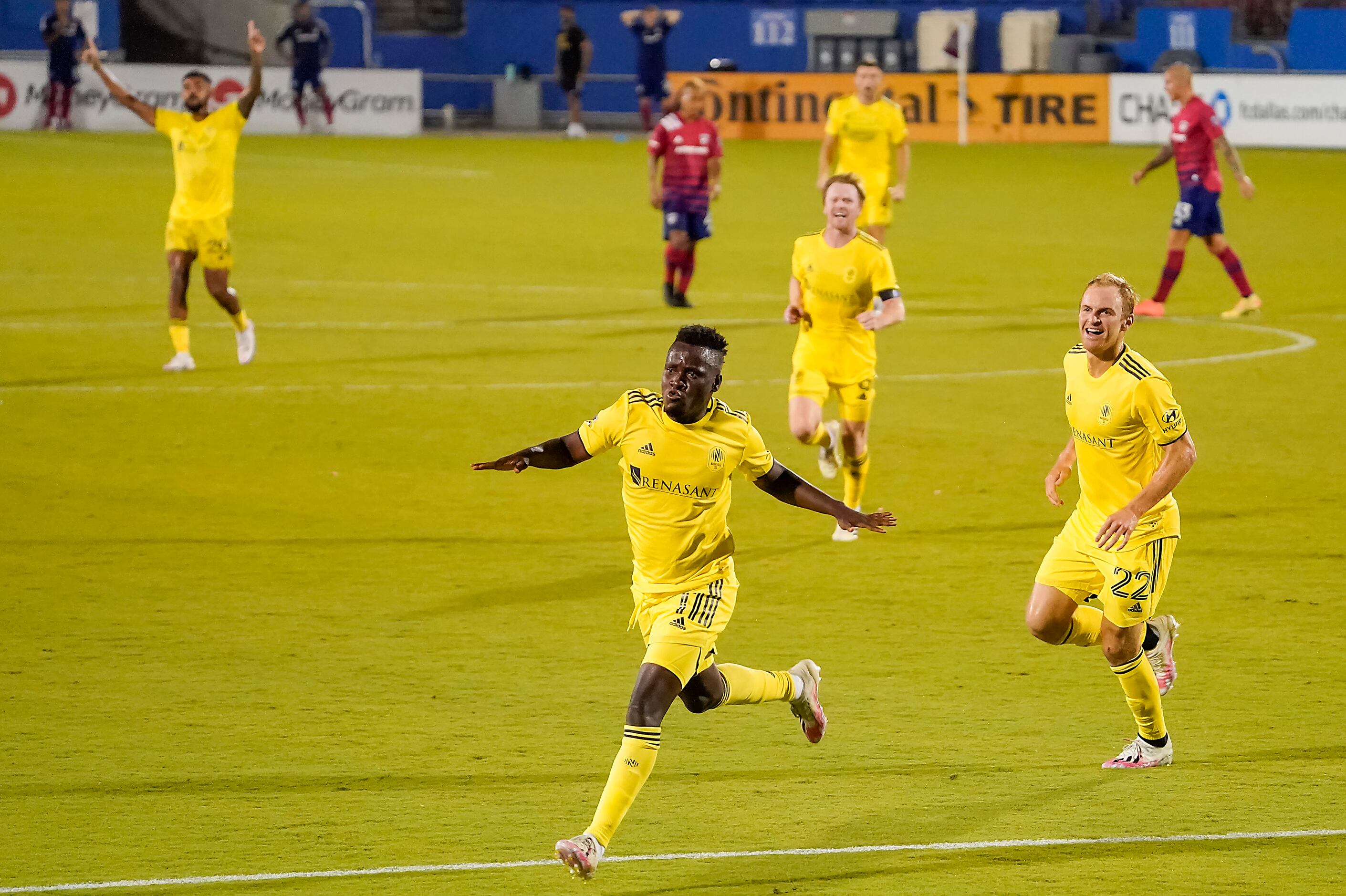 Nashville SC forward David Accam (11) celebrates after scoring during the 86th minute of a...